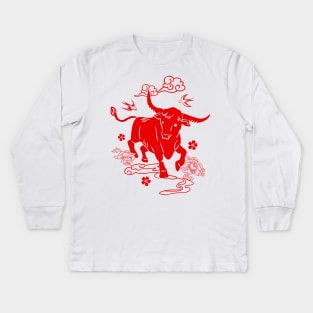 Chinese Year of the Ox in Red Kids Long Sleeve T-Shirt